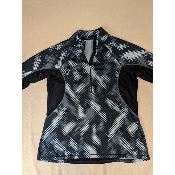 Athleta Printed Superlux Half-Zip Long Sleeve Top BLACK Size L - Picture 2 of 8